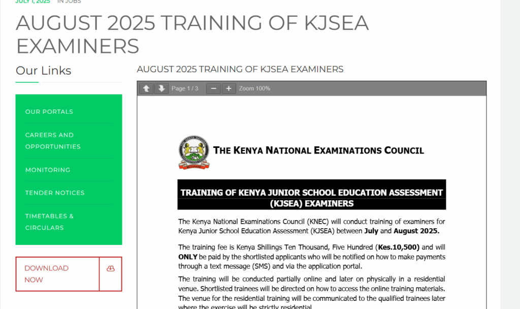 KNEC Recruitment 2026/2027 Jobs Application Form Portal