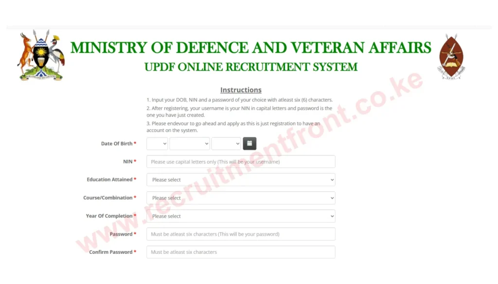 UPDF Recruitment 2026 Online Application Form