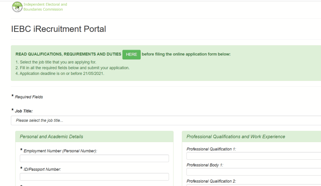 IEBC irecruitment Portal Login