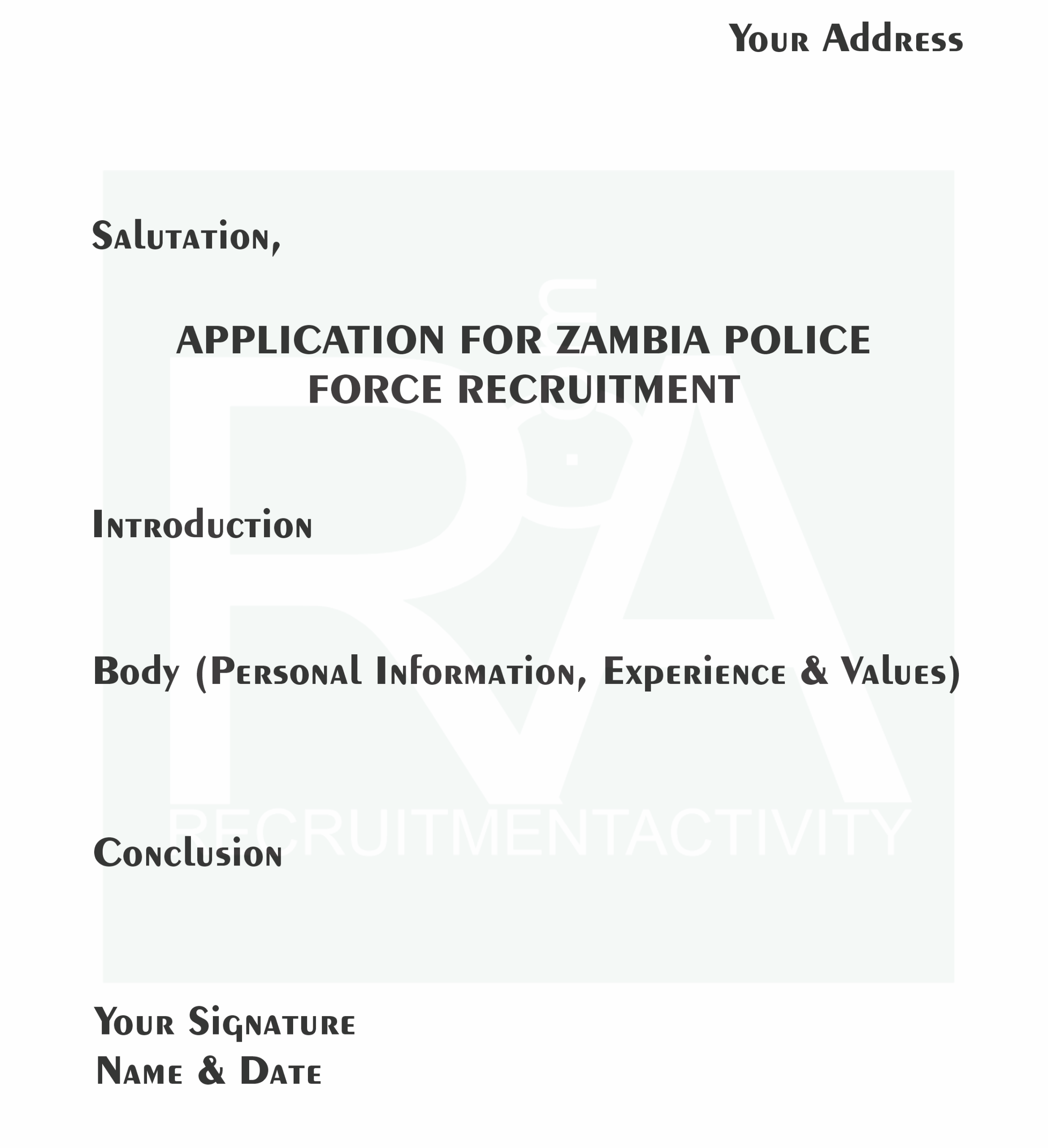 How to write an application letter for Zambia Police recruitment?