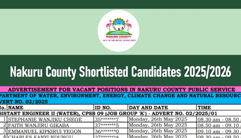 Nakuru County Shortlisted Candidates 2025/2026 PDF Download Now