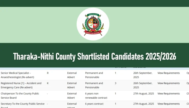Tharaka-Nithi County Shortlisted Candidates 2026/2027 Jobs (PDF Download)