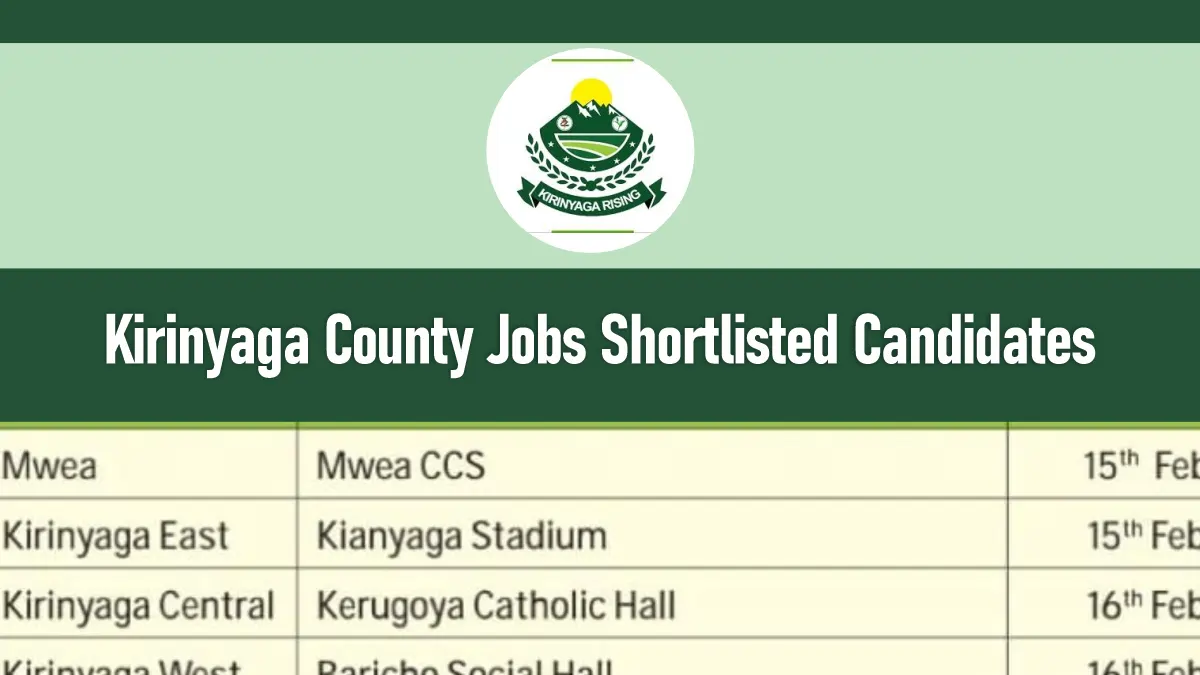 Kirinyaga County Jobs Shortlisted Candidates 2026/2027 PDF Download