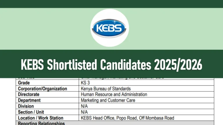 KEBS Shortlisted Candidates 2026/2027 PDF is Out