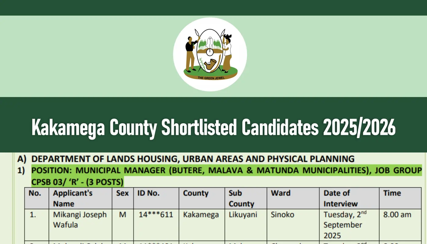 Kakamega County Shortlisted Candidates 2026/2027 PDF