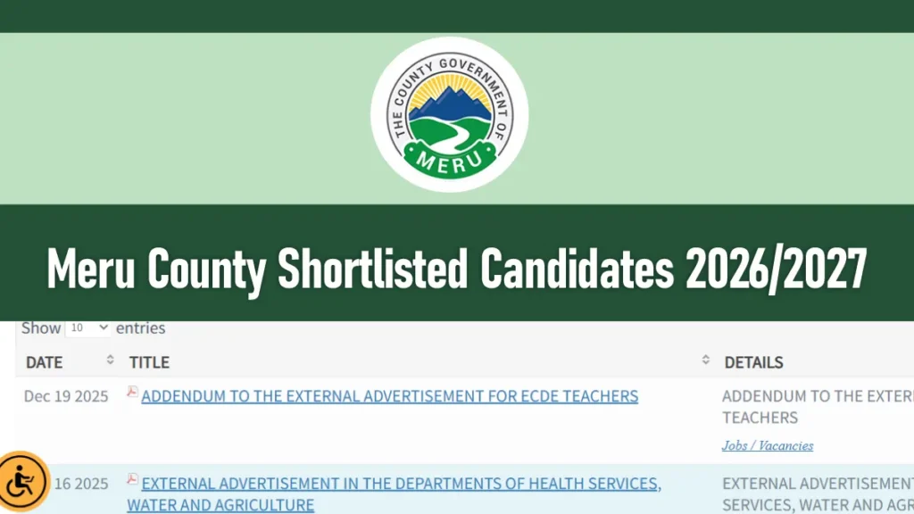 Meru County Shortlisted Candidates 2026/2027 PDF Download