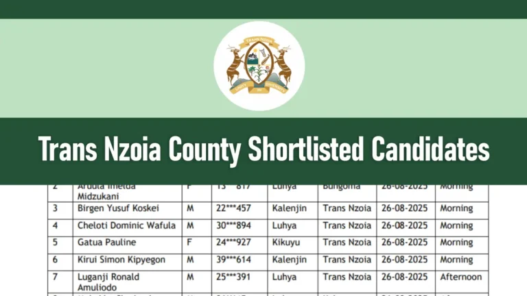 Trans Nzoia County Shortlisted Candidates 2026/2027 CPSB PDF Download