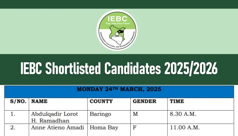 IEBC Shortlisted Candidates 2026/2027 PDF Selection Panel List
