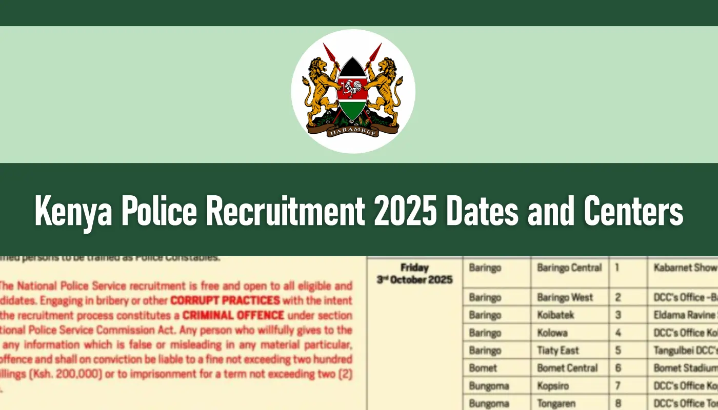 Kenya Police Recruitment 2026/2027 Dates and Centers, Online Application